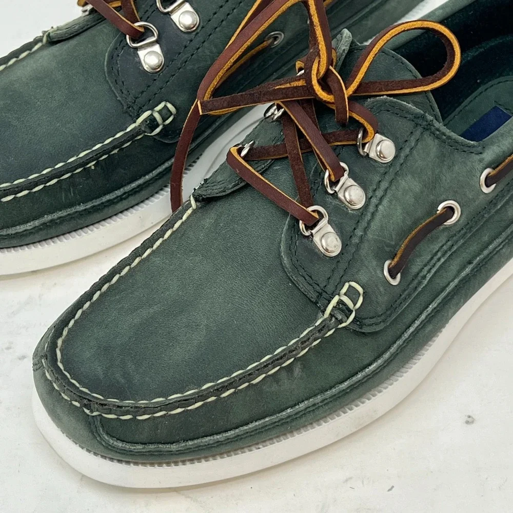 Polo Sport Ralph Lauren Boat‎ Shoes Loden Leather Moc Toe Green Men's 8D VTG NEW
